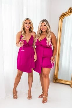 Top 10 π Pink Lily Whimsical Nights Magenta Satin Asymmetrical Hem Mini π Dress β€οΈ