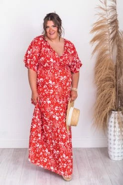 Best Sale ⌛ Pink Lily Sunshiny Days Red Smocked Waist Floral Maxi 👗 Dress FINAL SALE 🤩 -Cheap dresses Store 180892 3 650x