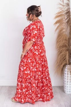 Best Sale ⌛ Pink Lily Sunshiny Days Red Smocked Waist Floral Maxi 👗 Dress FINAL SALE 🤩 -Cheap dresses Store 180892 4 650x