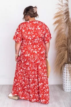 Best Sale ⌛ Pink Lily Sunshiny Days Red Smocked Waist Floral Maxi 👗 Dress FINAL SALE 🤩 -Cheap dresses Store 180892 5 650x