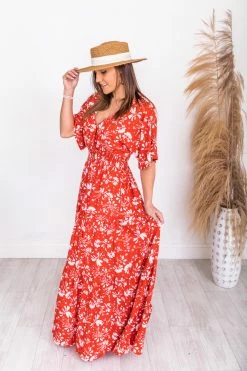 Best Sale ⌛ Pink Lily Sunshiny Days Red Smocked Waist Floral Maxi 👗 Dress FINAL SALE 🤩 -Cheap dresses Store 180892 7 650x
