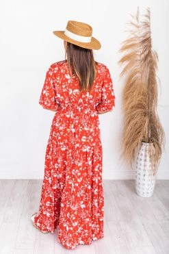 Best Sale ⌛ Pink Lily Sunshiny Days Red Smocked Waist Floral Maxi 👗 Dress FINAL SALE 🤩 -Cheap dresses Store 180892 8 650x