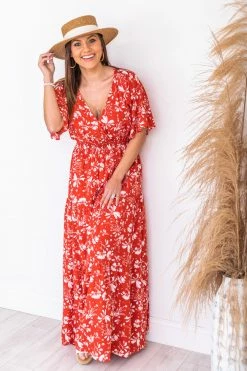 Best Sale ⌛ Pink Lily Sunshiny Days Red Smocked Waist Floral Maxi 👗 Dress FINAL SALE 🤩 -Cheap dresses Store 180892 9 650x