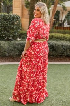 Best Sale ⌛ Pink Lily Sunshiny Days Red Smocked Waist Floral Maxi 👗 Dress FINAL SALE 🤩 -Cheap dresses Store 180892 sunshinydaysred 174546 annika 180346 NEWbelt 157512 can twaittofindyou 1 650x