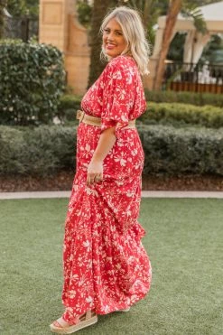 Best Sale ⌛ Pink Lily Sunshiny Days Red Smocked Waist Floral Maxi 👗 Dress FINAL SALE 🤩 -Cheap dresses Store 180892 sunshinydaysred 174546 annika 180346 NEWbelt 157512 can twaittofindyou 3 650x
