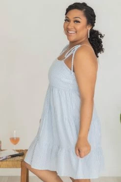 Promo 🧨 Pink Lily Sway To The Music Blue Stripe Square Neck Mini 👗 Dress FINAL SALE 🎉 -Cheap dresses Store 181164 8 650x