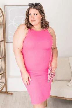 Brand new 😀 Pink Lily A Loving Endeavor Hot Pink Ribbed Midi Tank 👗 Dress FINAL SALE ✔️ -Cheap dresses Store 181240 18 650x