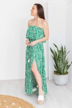 Best Pirce ❤️ Pink Lily Fading Sun Green Strapless Printed Maxi 👗 Dress FINAL SALE 🎁 -Cheap dresses Store 181304 3 650x