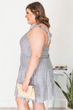 Wholesale 👏 Pink Lily Behind Schedule Indigo/White Striped Flutter Sleeve 👗 Dress FINAL SALE 🔥 -Cheap dresses Store 181480 5 650x