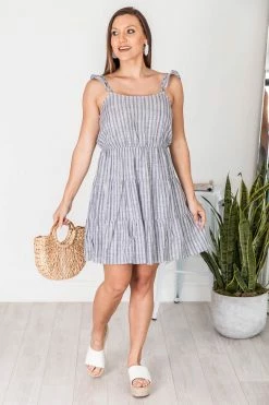 Wholesale 👏 Pink Lily Behind Schedule Indigo/White Striped Flutter Sleeve 👗 Dress FINAL SALE 🔥 -Cheap dresses Store 181480 6 650x