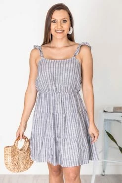 Wholesale 👏 Pink Lily Behind Schedule Indigo/White Striped Flutter Sleeve 👗 Dress FINAL SALE 🔥 -Cheap dresses Store 181480 7 650x