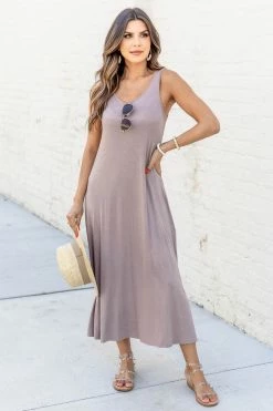 Best reviews of π― Pink Lily Leave You Guessing Taupe Midi Length Tank π Dress FINAL SALE β€οΈ