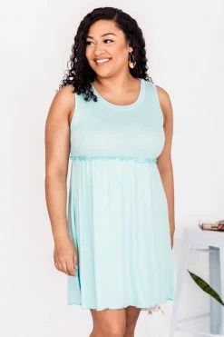 Best Sale 🛒 Pink Lily Admire Your Beauty Light Mint Ribbed Tank 👗 Dress FINAL SALE ⭐ -Cheap dresses Store 181662 3 650x