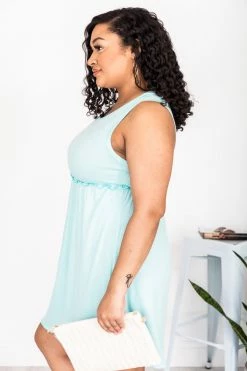 Best Sale 🛒 Pink Lily Admire Your Beauty Light Mint Ribbed Tank 👗 Dress FINAL SALE ⭐ -Cheap dresses Store 181662 5 650x