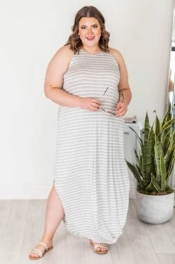 Cheapest 👍 Pink Lily Who I'm Supposed To Be Grey/White Stripe Maxi Tank 👗 Dress FINAL SALE 🛒 -Cheap dresses Store 181708 2 650x