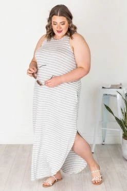 Cheapest 👍 Pink Lily Who I'm Supposed To Be Grey/White Stripe Maxi Tank 👗 Dress FINAL SALE 🛒 -Cheap dresses Store 181708 3 650x