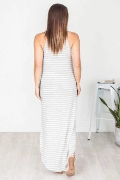 Cheapest 👍 Pink Lily Who I'm Supposed To Be Grey/White Stripe Maxi Tank 👗 Dress FINAL SALE 🛒 -Cheap dresses Store 181708 6 650x