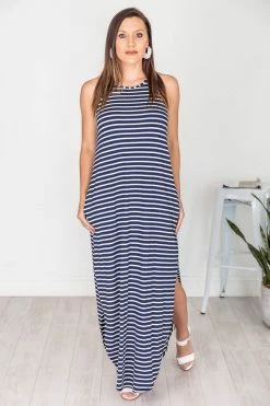 Cheapest 😀 Pink Lily Who I'm Supposed To Be Navy/White Stripe Maxi Tank 👗 Dress FINAL SALE 🌟 -Cheap dresses Store 181710 5 650x