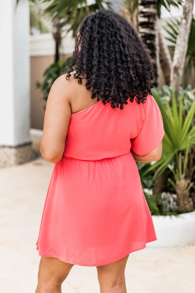 Flash Sale 🌟 Pink Lily Lifetime Chance Coral One Shoulder Belted Mini 👗 Dress FINAL SALE 😍 - Image 13