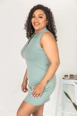 Outlet 🎉 Pink Lily Want The Best Sage Collared Ribbed Knit 👗 Dress FINAL SALE ✨ -Cheap dresses Store 182276 13 650x