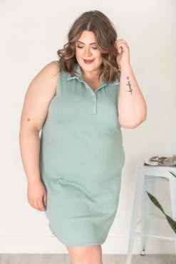 Outlet 🎉 Pink Lily Want The Best Sage Collared Ribbed Knit 👗 Dress FINAL SALE ✨ -Cheap dresses Store 182276 8 650x