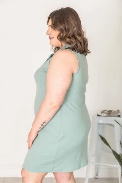 Outlet 🎉 Pink Lily Want The Best Sage Collared Ribbed Knit 👗 Dress FINAL SALE ✨ -Cheap dresses Store 182276 9 650x