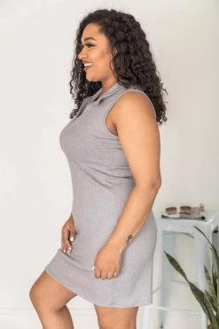 Budget 🌟 Pink Lily Want The Best Grey Collared Ribbed Knit 👗 Dress FINAL SALE 🔔 -Cheap dresses Store 182278 8 650x