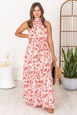 Deals 🛒 Pink Lily Before Long Pink Halter Neck Floral Maxi 👗 Dress FINAL SALE 🎉 -Cheap dresses Store 182324 2 650x