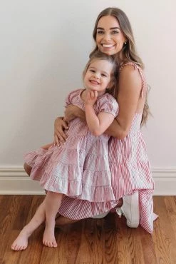 Cheap π Pink Lily Sway To The Music π§ Girls Red Stripe Tiered Midi π Dress FINAL SALE π