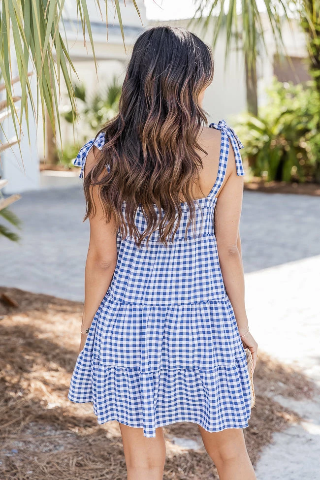 Flash Sale ✔️ Pink Lily Morning Grace Navy Tie Sleeve Gingham Mini 👗 Dress FINAL SALE 🧨 - Image 5