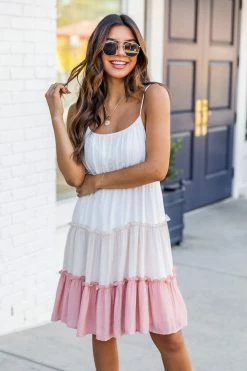 Outlet π Pink Lily A Few More Years Beige Colorblock Tank π Dress FINAL SALE π