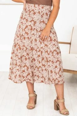 Best Pirce 👍 Pink Lily Tell Me You Need Me Brown Floral Midi 👗 Skirt FINAL SALE ⭐ -Cheap dresses Store 183218 2 650x