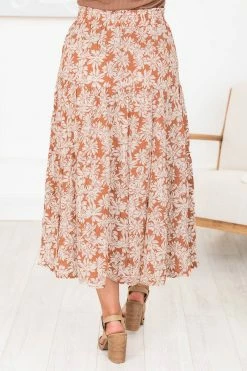 Best Pirce 👍 Pink Lily Tell Me You Need Me Brown Floral Midi 👗 Skirt FINAL SALE ⭐ -Cheap dresses Store 183218 4 650x