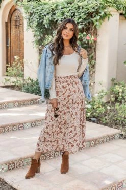 Best Pirce 👍 Pink Lily Tell Me You Need Me Brown Floral Midi 👗 Skirt FINAL SALE ⭐ -Cheap dresses Store 183218 tellmeyouneedme 162200 staybeautifulmedium 175058 makethismomentlasttan 183186 heidichestnut 4 650x