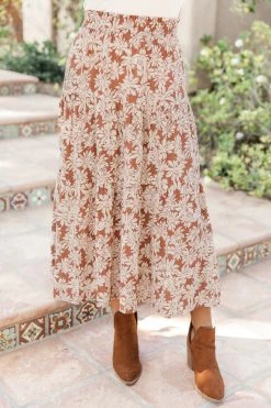 Best Pirce π Pink Lily Tell Me You Need Me Brown Floral Midi π Skirt FINAL SALE β