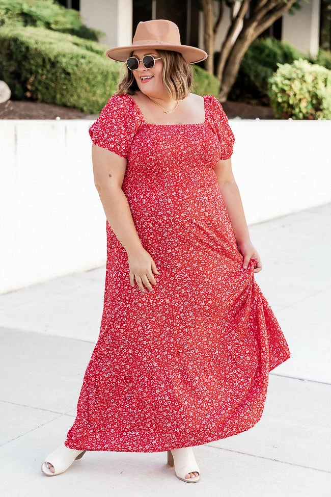 Hot Sale π Pink Lily Lovely Little Tune Red Smocked Bust Floral Maxi π Dress π 2 Hot Sale π Pink Lily Lovely Little Tune Red Smocked Bust Floral Maxi π Dress π - Image 2