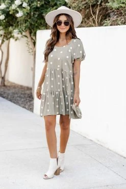 Hot Sale 🔔 Pink Lily One Last Look Sage Pom Babydoll Mini 👗 Dress FINAL SALE 💯