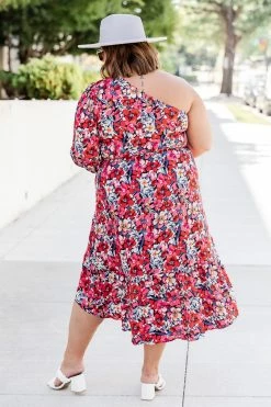 Best Pirce ⭐ Pink Lily Forever Blooming One Shoulder Multicolor Floral Belted High Low 👗 Dress 🧨 -Cheap dresses Store 183266 4 650x