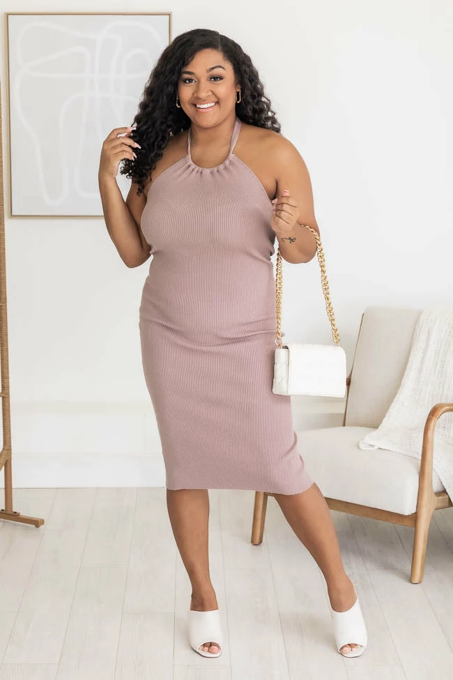 Hot Sale β Pink Lily On The List Taupe Halter Ribbed Midi Bodycon π Dress π 6 Hot Sale β Pink Lily On The List Taupe Halter Ribbed Midi Bodycon π Dress π - Image 6