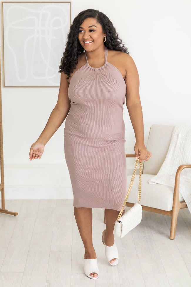 Hot Sale β Pink Lily On The List Taupe Halter Ribbed Midi Bodycon π Dress π 8 Hot Sale β Pink Lily On The List Taupe Halter Ribbed Midi Bodycon π Dress π - Image 8