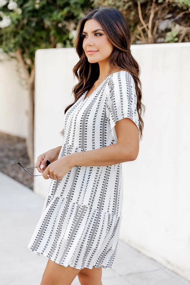 Wholesale βοΈ Pink Lily Feel The Flow Ivory Printed Babydoll Mini π Dress π₯ 4 Wholesale βοΈ Pink Lily Feel The Flow Ivory Printed Babydoll Mini π Dress π₯ - Image 4