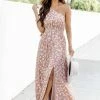 Wholesale ⭐ Pink Lily Everlasting Bliss Brown Floral One Shoulder Maxi 👗 Dress FINAL SALE 👏