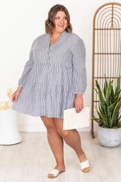 Hot Sale 🎁 Pink Lily From Now On Charcoal Striped Button Front 👗 Dress 💯 -Cheap dresses Store 183498 1 650x