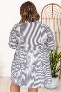 Hot Sale 🎁 Pink Lily From Now On Charcoal Striped Button Front 👗 Dress 💯 -Cheap dresses Store 183498 6 650x