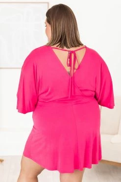 Outlet 💯 Pink Lily Midnight Hour Hot Pink Drape Front Mini 👗 Dress 🛒 -Cheap dresses Store 183520 5 650x