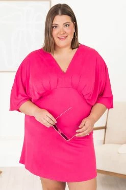 Outlet 💯 Pink Lily Midnight Hour Hot Pink Drape Front Mini 👗 Dress 🛒 -Cheap dresses Store 183520 7 650x