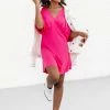 Outlet 💯 Pink Lily Midnight Hour Hot Pink Drape Front Mini 👗 Dress 🛒