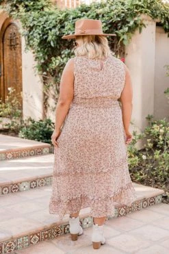 Best Sale 🧨 Pink Lily Darling Moment Taupe Mock Neck Floral Midi 👗 Dress 🛒 -Cheap dresses Store 183592 14 650x