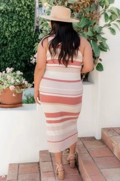 Outlet 🌟 Pink Lily Sweet Applause Rust Striped High Neck Bodycon 👗 Dress ✔️ -Cheap dresses Store 183656 11 650x