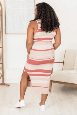 Outlet 🌟 Pink Lily Sweet Applause Rust Striped High Neck Bodycon 👗 Dress ✔️ -Cheap dresses Store 183656 1 650x